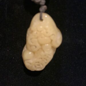 Vintage Yellow Hardstone Carved Pendant on cord